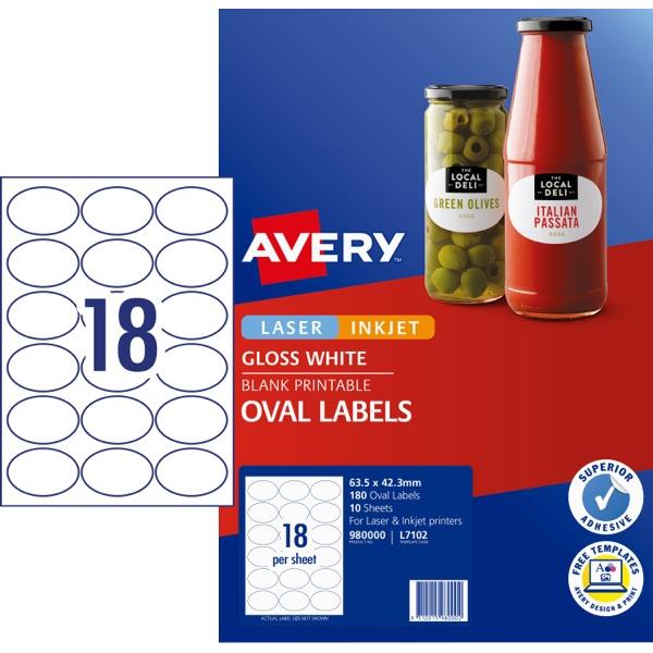 Avery Oval Glossy White Laser Inkjet Labels L7102 18 Per Sheet