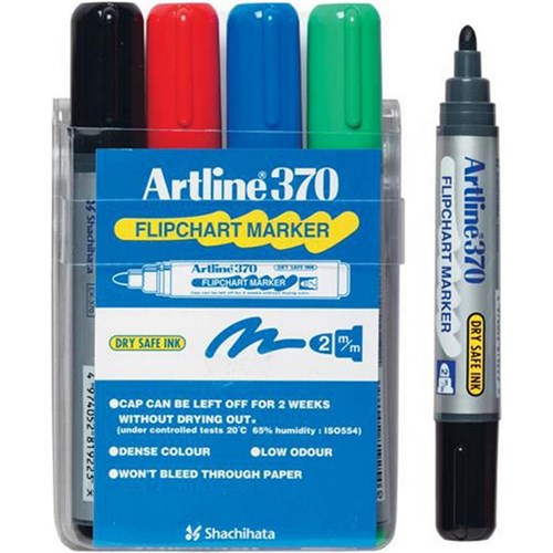 Artline 370 Assorted Colours Flipchart Marker, Pack of 4