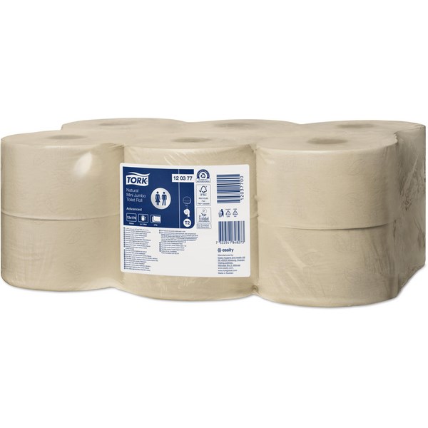 Tork T2 Advanced Natural Mini Jumbo Toilet Tissue 2 Ply, Carton of 12 ...