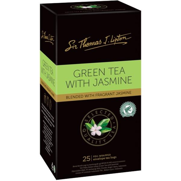 Sir Thomas Lipton Green Tea With Jasmine Enveloped Tea Bags, Box of 25 ...