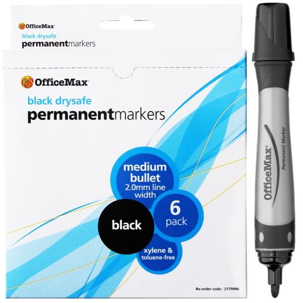 OfficeMax Black Permanent Markers Bullet Tip, Pack of 6 | OfficeMax NZ