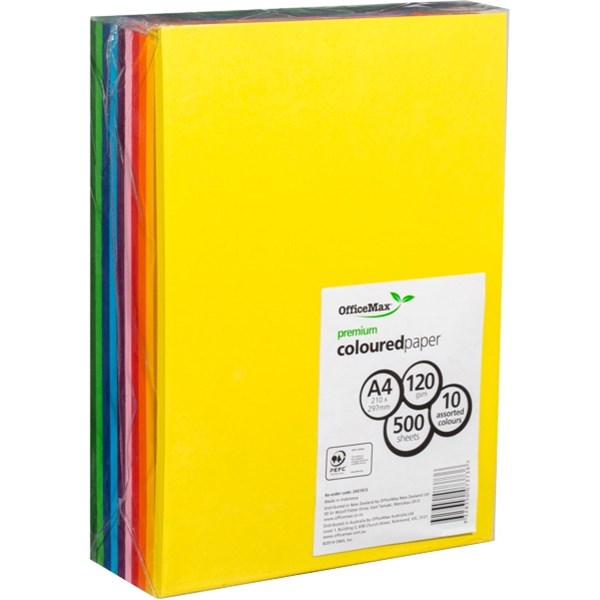 OfficeMax A4 120gsm 10 Assorted Colours Premium Copy Paper, Pack of 500