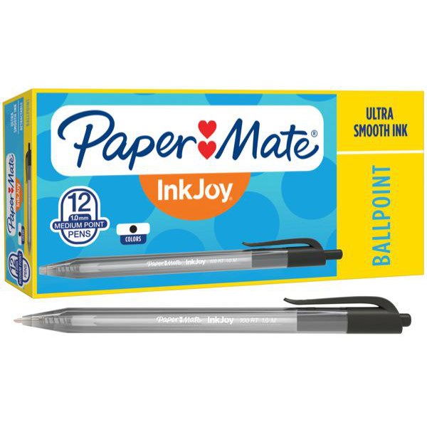 Paper Mate InkJoy 100 Black Ballpoint Pen Medium Tip, Box of 1