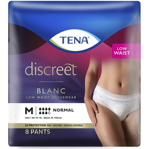 TENA Discreet Blanc Incontinence Pants Women's Normal Low Waist Medium,  Pack of 8