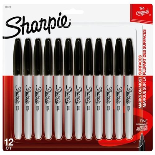 Sharpie Black Permanent Marker Fine Tip, Pack of 12 | OfficeMax NZ