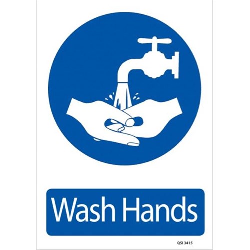 Wash Hands Safety Sign 240x340mm | OfficeMax NZ