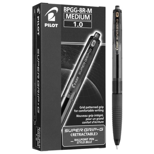 Pilot Super Grip Black Retractable Ballpoint Pen Medium Tip Box