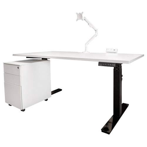 Tidal Electric Height Adjustable Desk Bundle With White Monitor Arm 1800mm White Black Officemax Nz