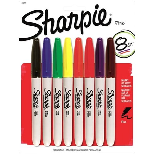 Sharpie Assorted Colours Permanent Markers Fine Tip, Pack of 8 ...