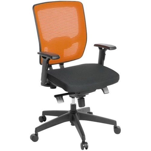 Media Ergo Chair With Arms Orange Mesh Back Black Seat Officemax Nz