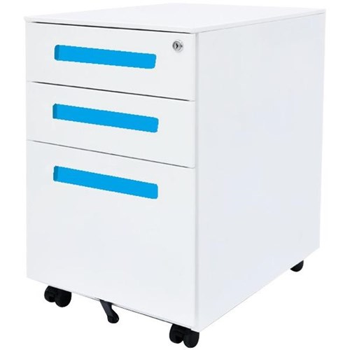 Spectrum 2 Metal Mobile Pedestal 3 Drawer White Blue Officemax Nz