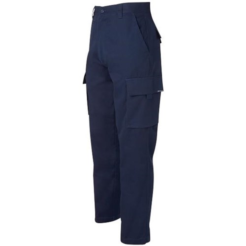 Ladies flat front poly cotton cargo work pants in navy blue