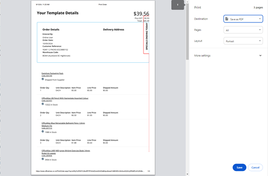 Save Order Templates in a PDF