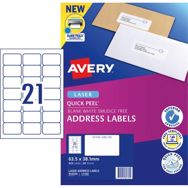 Avery Quick Peel Laser Labels L7160 White 21 Per Sheet OfficeMax NZ