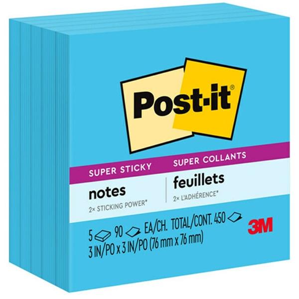 Post-it Notes 654 Super Sticky 76x76mm Electric Blue, Pack of 5 ...