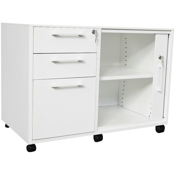 Tambour Metal Mobile Caddy 3 Drawer Left White | OfficeMax NZ