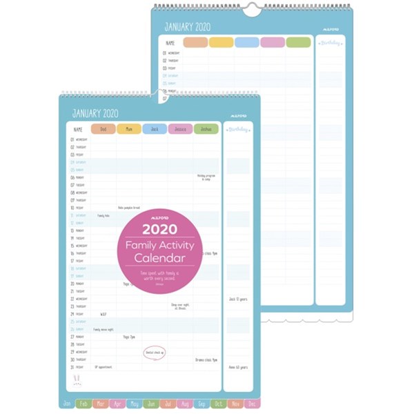 Milford Calendar 260 x 405mm 2020 Family Activity | OfficeMax NZ