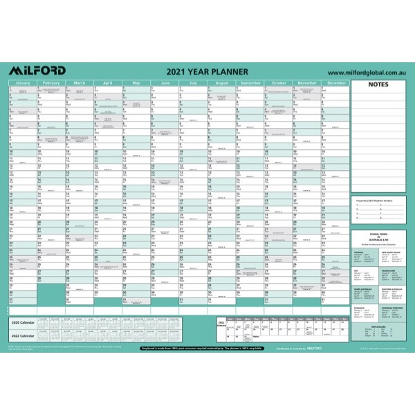 Milford Annual Wall Year Planner Recycled Board 880 x 610mm 2021 ...