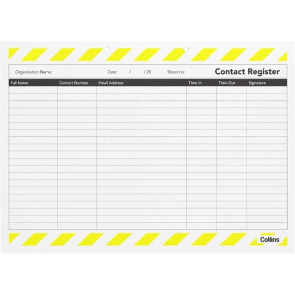 Collins Contact Tracing Log Book 50 Leaf Pad OfficeMax NZ