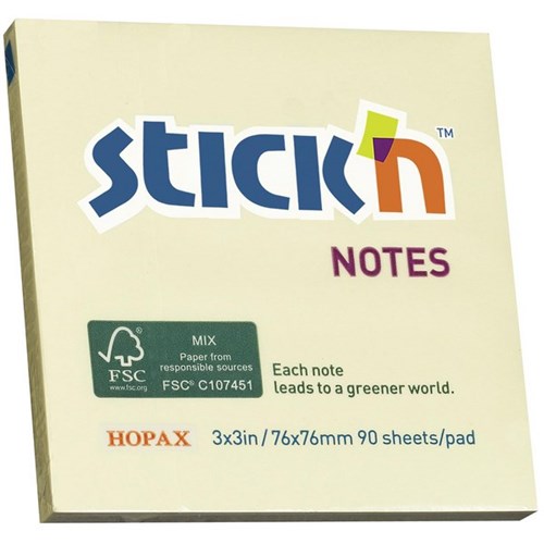 Stick'n Notes 76 x 76mm Yellow, 90 Sheets