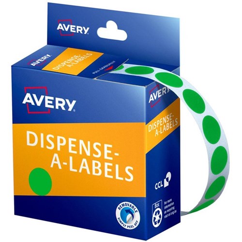Avery Dot Dispenser Labels 937375 14mm Green, Box of 1050