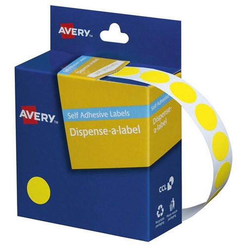 Avery Dot Dispenser Labels DMC14Y 14mm Yellow, Box of 1050