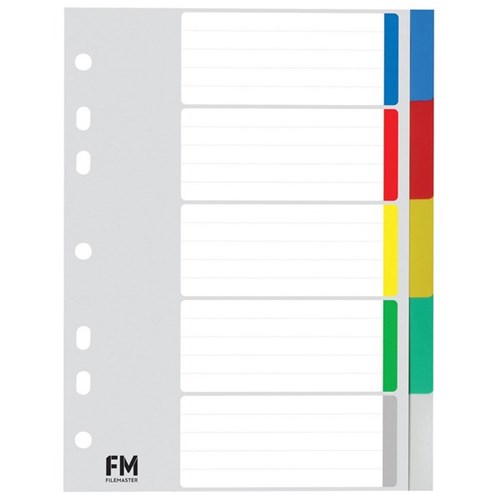 FM Index Dividers 5 Tab A5 Polypropylene Coloured