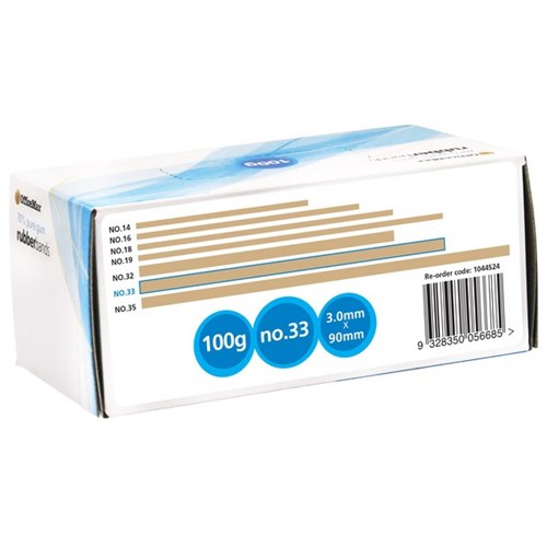 OfficeMax Rubber Bands No.33 3.0mm x 90mm 100g, Pack of 150