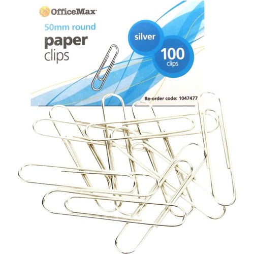 OfficeMax Paper Clips 50mm Silver, Box of 100