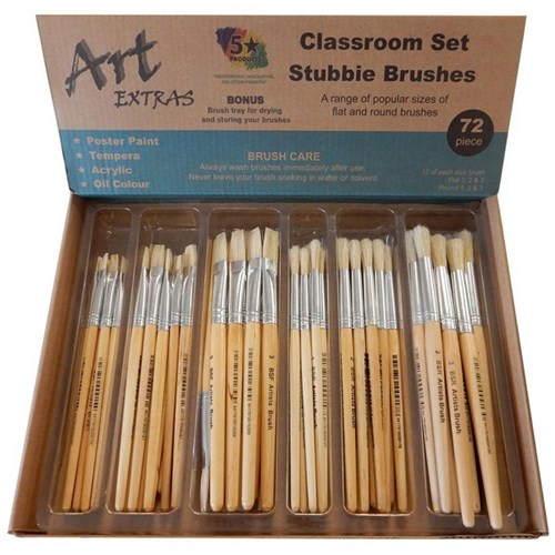 Five Star Art Extras Classroom Stubbie Brushes Set, Set of 72