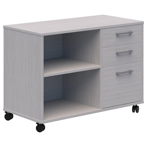 Mascot Lockable Mobile Caddy With Drawers & Open Shelving Right Hand 900x650mm Silver Strata