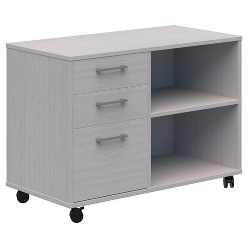 Mascot Mobile Caddy With Drawers & Open Shelving Left Hand 900x650mm Silver Strata