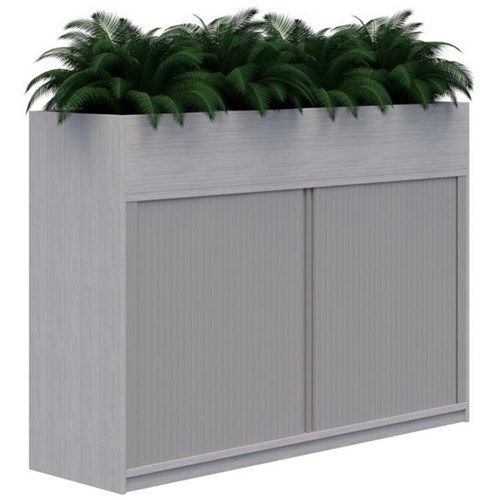 Mascot Planter Tambour Lockable 1800mm Silver Strata with Silver Doors