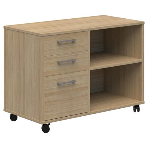 Mascot Lockable Mobile Caddy With Drawers & Open Shelving Left Hand 900x650mm Classic Oak