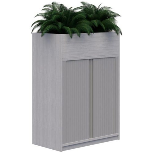 Mascot Planter Tambour Lockable 900mm Silver Strata with Silver Doors