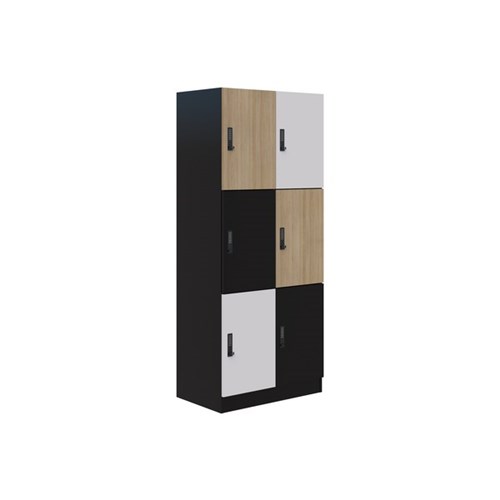 Mascot Digital Locking 6 Door Locker 900x1900mm Classic Oak/Snow Velvet/Black