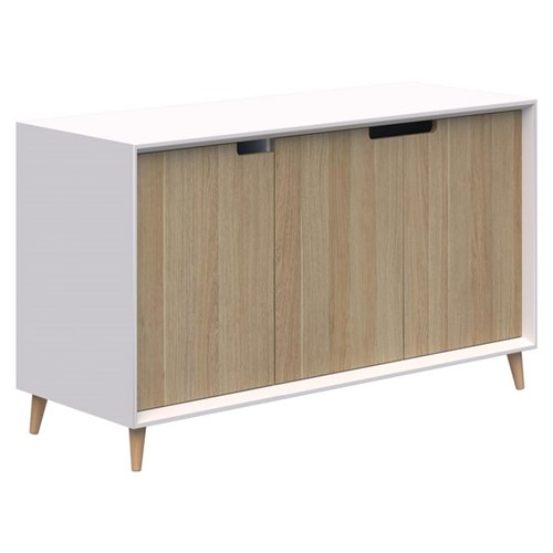 FIORD Executive Credenza 3 door 1500 x 450 x 750mm Snow White Carcass with Classic Oak Doors