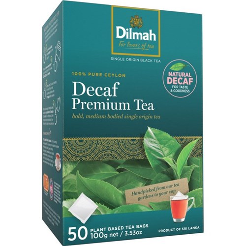 Dilmah Decaffeinated Ceylon Tagless Tea Bags, Box of 50