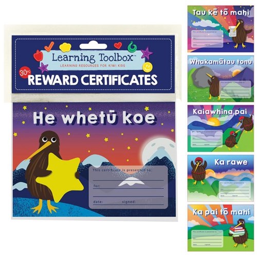 Learning Toolbox Te Reo Reward Certificates A5 6 Assorted Designs, Pack of 30
