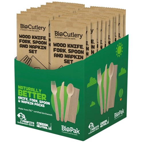 BioPak Disposable Wooden BioCutlery Sets 160mm, Pack of 28