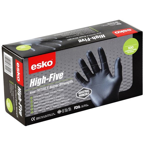 Esko High Five Super Strength Nitrile Disposable Gloves Black