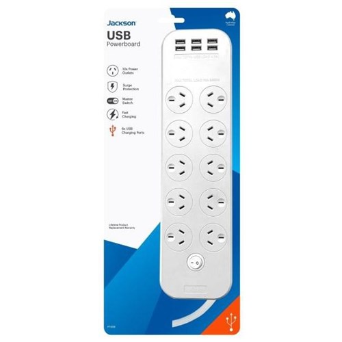 Jackson 10-Way Powerboard 6 USB Type-A Fast Charging Ports