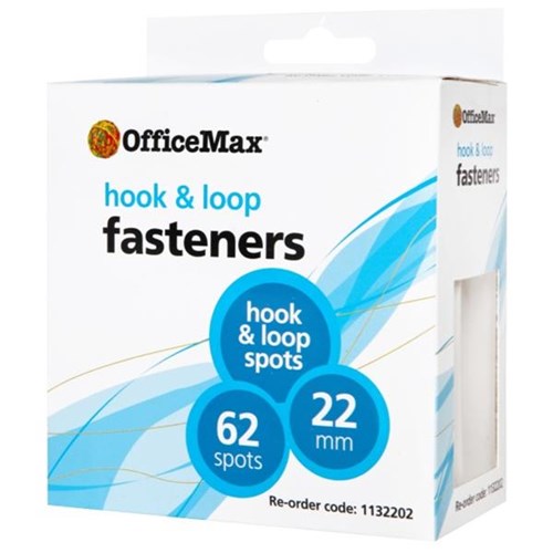 OfficeMax Hook & Loop Fasteners Spot White 22mm, Box of 62