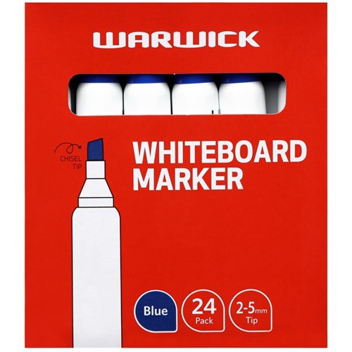 Warwick Blue Whiteboard Markers Chisel Tip, Box of 24