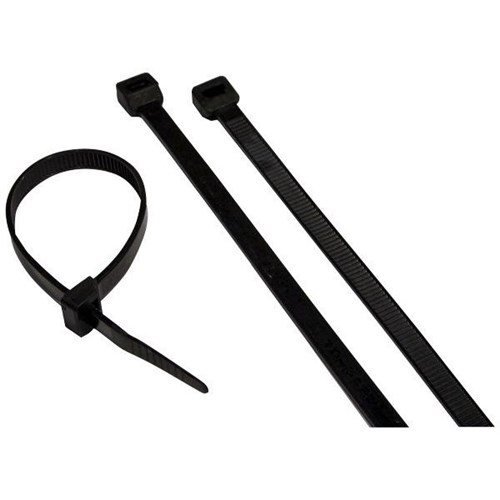 Plastic Cable Ties 300x4.8mm Non-Releasable Black, Pack of 100