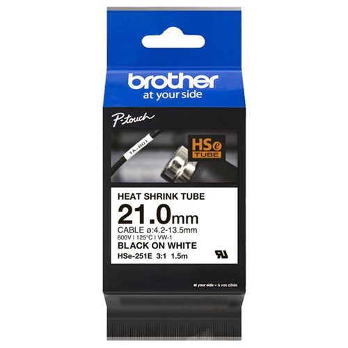 Brother Labelling Tape Cassette Heat Shrink HSe-251E 21mm x 1.5m Black on White