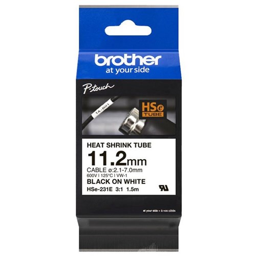 Brother Labelling Tape Cassette Heat Shrink HSe-231E 11.2mm x 1.5m Black on White