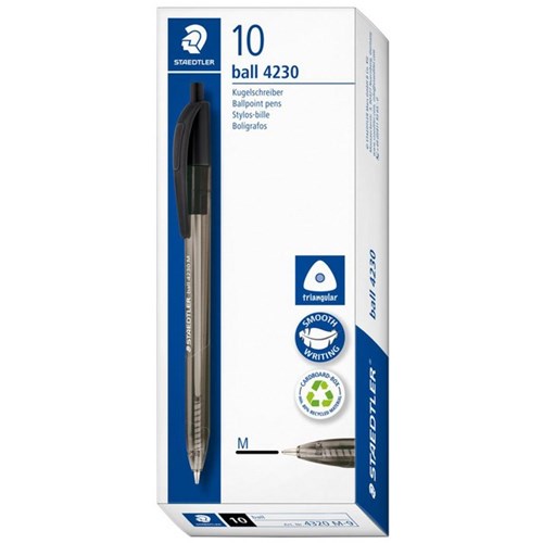 Staedtler Black Triangular Ballpoint Pens 1.0mm Medium Tip, Box of 10