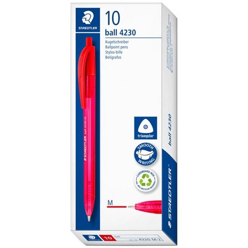 Staedtler Red Triangular Ballpoint Pens 1.0mm Medium Tip, Box of 10