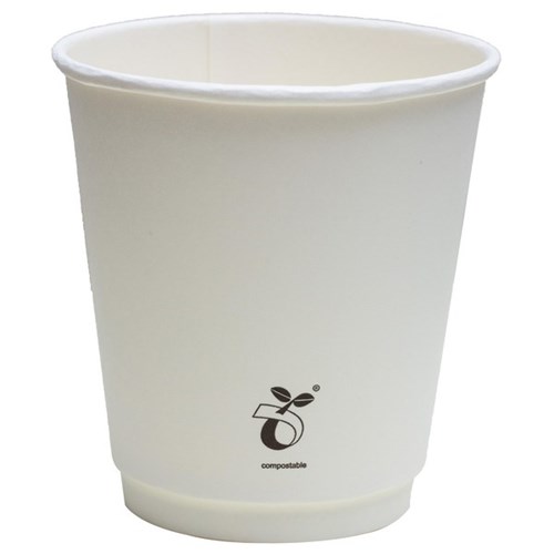 Compostable Double Wall Paper Cups White 290ml, Carton of 500